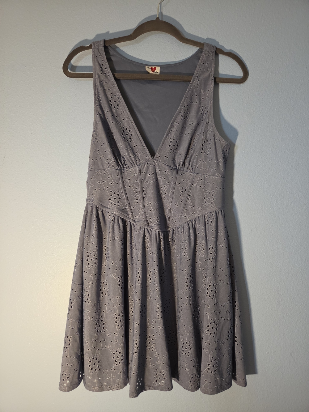 Junios sleeveless blue Eyelet V-Neck Dress